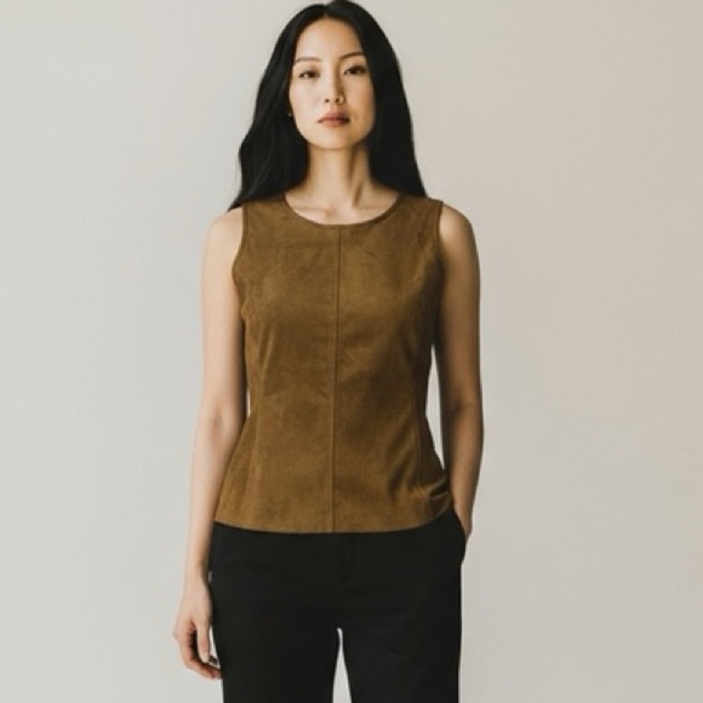 Ann Taylor Petite Sleeveless Camel Brow Faux Suede Top